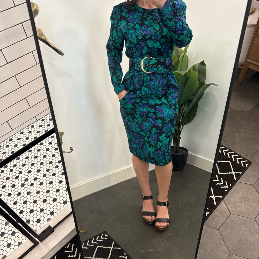 Moda Teal and Purple Long Sleeve Dress